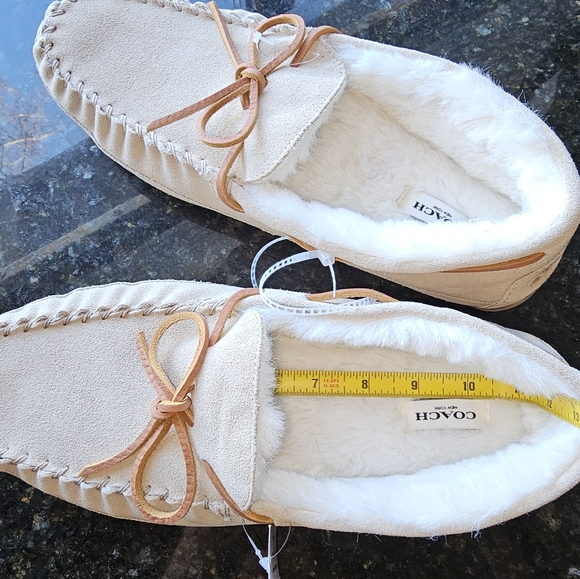 COACH Men Sand Suede Shearling Slippers Moccasins Sz 11 - Picture 7 of 12